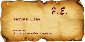 Hamvas Elek névjegykártya
